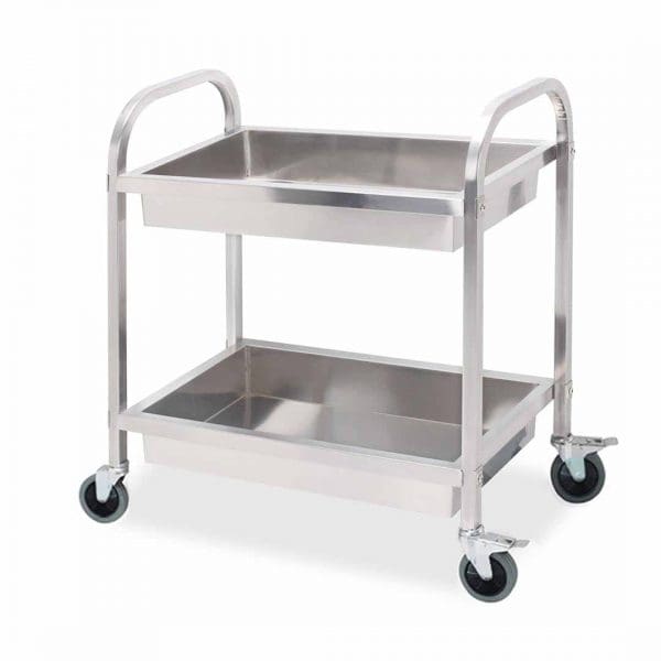 SOGA 2 Tier 85x45x90cm Stainless Steel Kitchen Trolley Bowl Collect Service Food Cart Medium