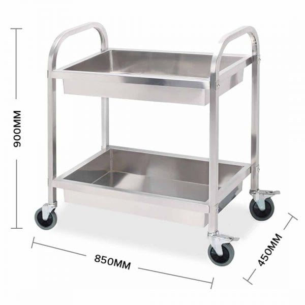 SOGA 2 Tier 85x45x90cm Stainless Steel Kitchen Trolley Bowl Collect Service Food Cart Medium - Image 3