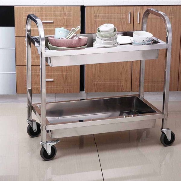 SOGA 2 Tier 85x45x90cm Stainless Steel Kitchen Trolley Bowl Collect Service Food Cart Medium - Image 4