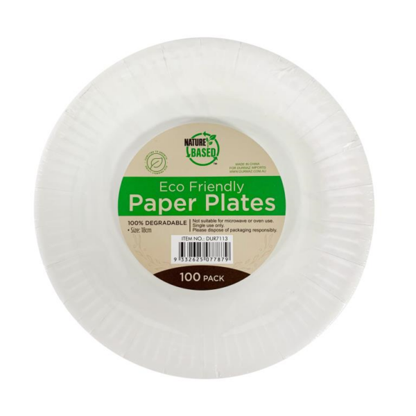 DUR7113 (Paper Plate White 18cm 100pcs)