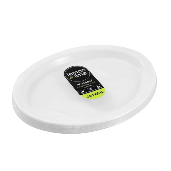 43797 (Lemon & Lime Plastic Oval Plate White 31x24.5cm)