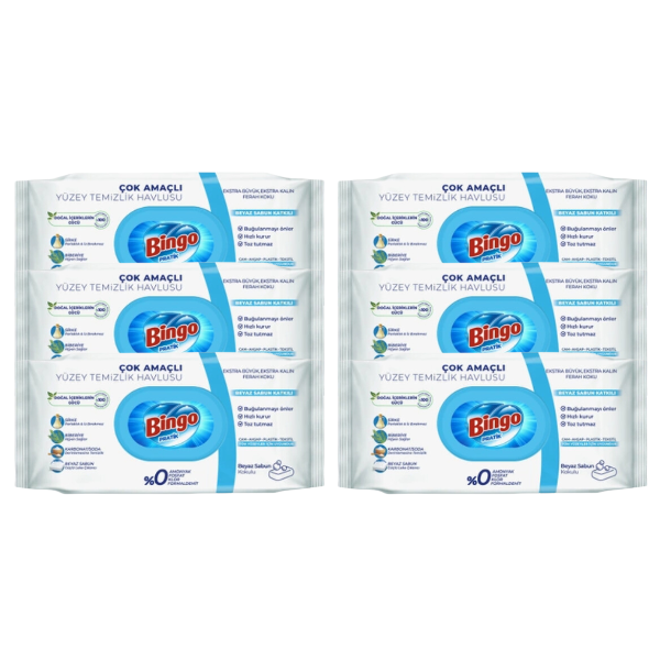 50002827-6 (6 x Bingo Surface Cleaning Wet Wipes White Soap 96pcs)