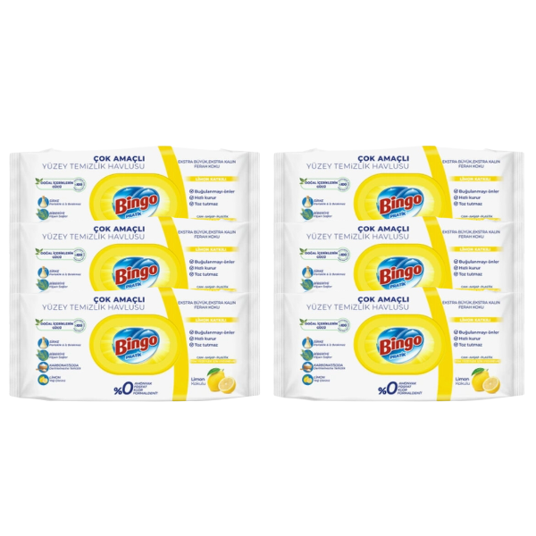 50002828-6 (6 x Bingo Surface Cleaning Wet Wipes Lemon 96pcs)