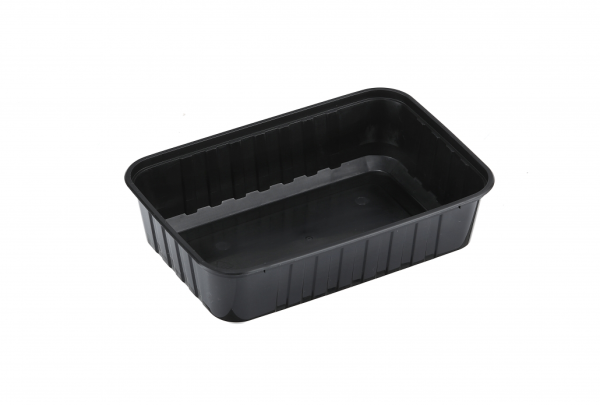 REB750B (Genfac Ribbed Rectangle Plastic Container Black 750ml)