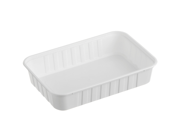 REB500W (Genfac Ribbed Rectangle Plastic Container White 500ml)