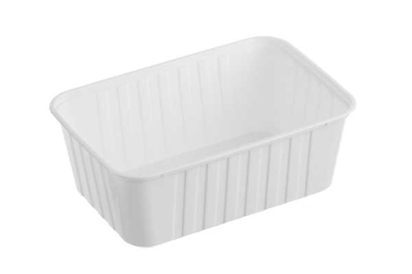 REB1000W (Genfac Ribbed Rectangle Plastic Container White 1000ml)