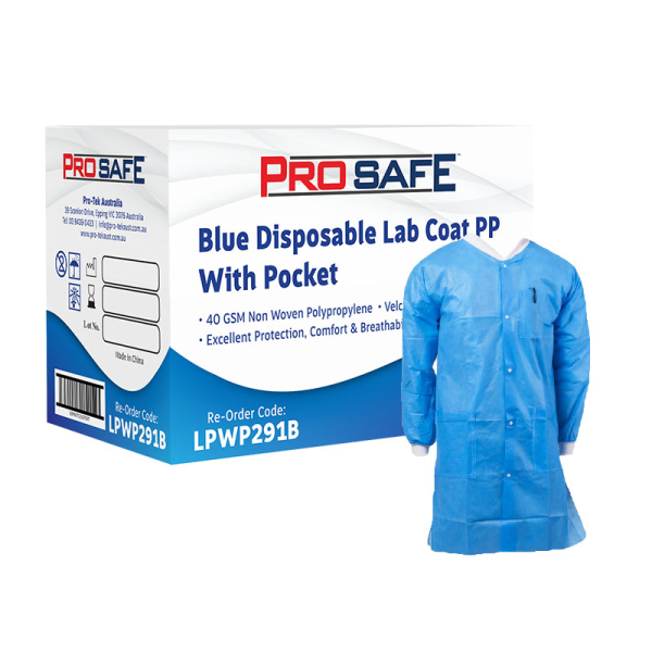 LPWP291B-BX (ProSafe Blue Disposable Lab Coat PP with Pocket 50pcs)