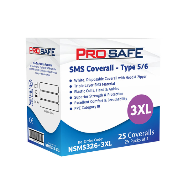 NSMS326-3XL-BX (ProSafe SMS Coverall Type 3XL 5/6 White 25pcs)