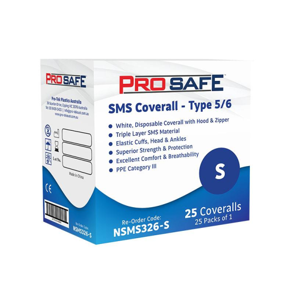 NSMS326-S-BX (ProSafe SMS Coverall Type Small 5/6 White 25pcs)