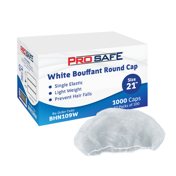 BHN109W-BX (ProSafe White Bouffant Round Cap 1000pcs)